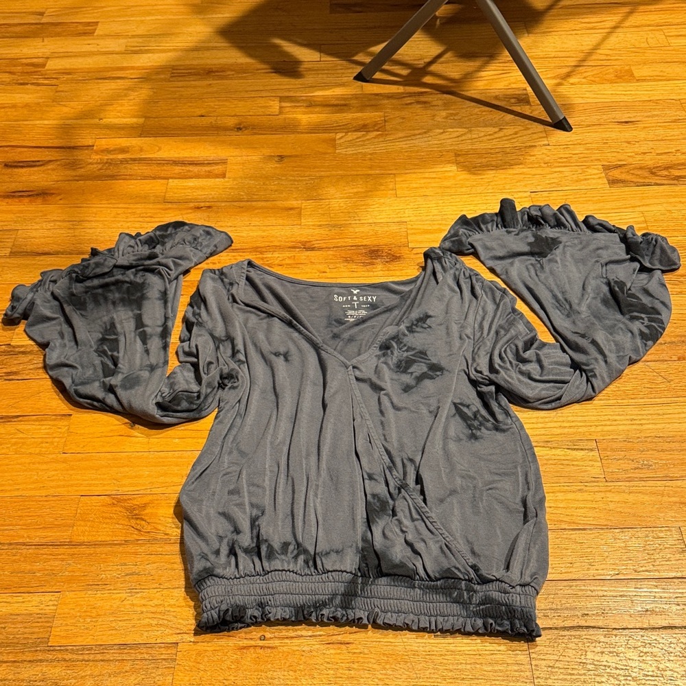 Blue tie dye bell sleeve long sleeve